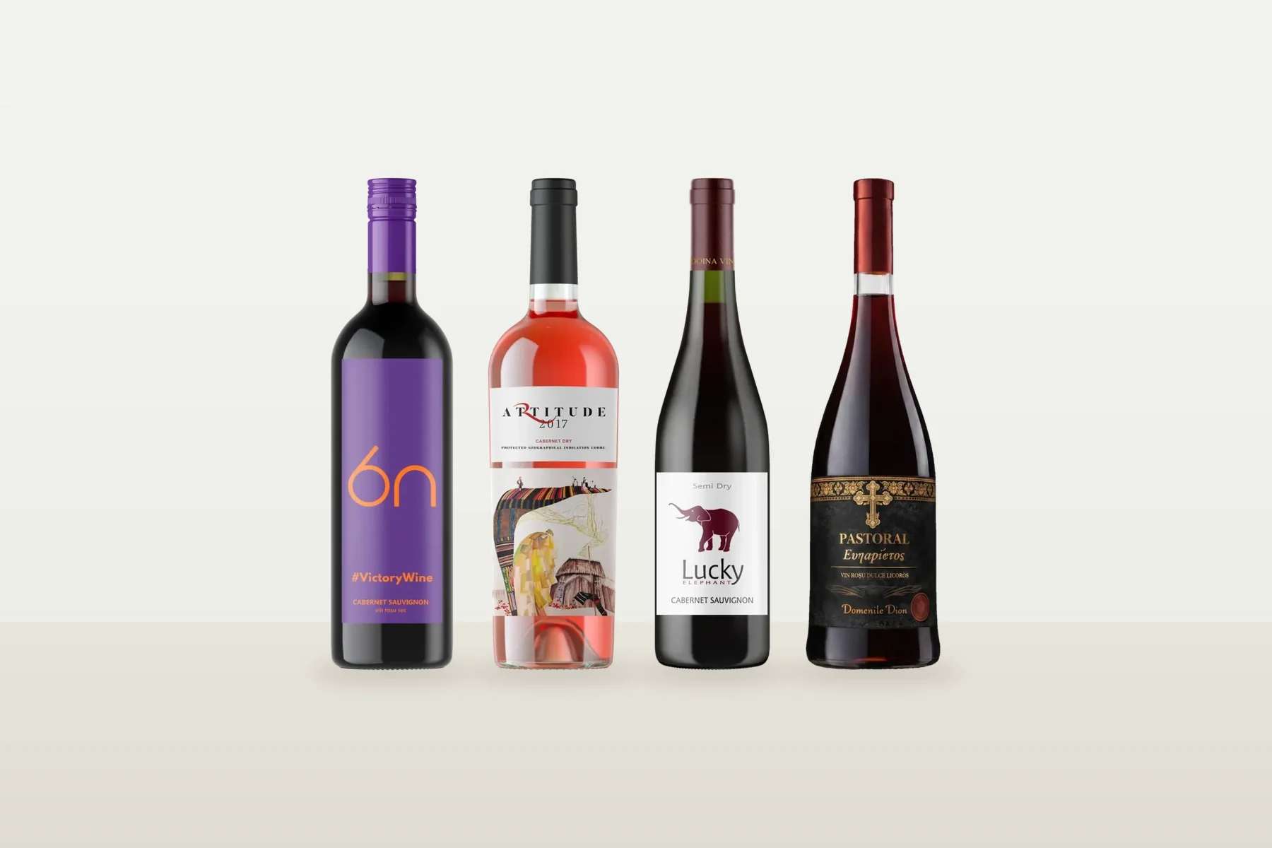 Vinuri din Cabernet Sauvignon: 6N Cabernet Sauvignon, Artitude Cabernet Rosé sec 2017, Lucky Cabernet și Pastoral Red